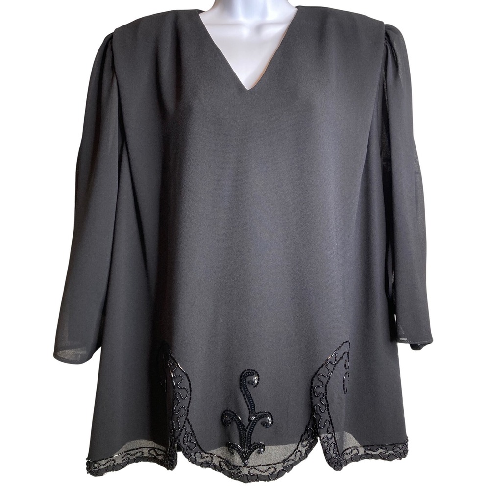 Vintage Joan‎ Davis Jo-Hanna York Womens Black Embellished Evening Blouse Sz 20W